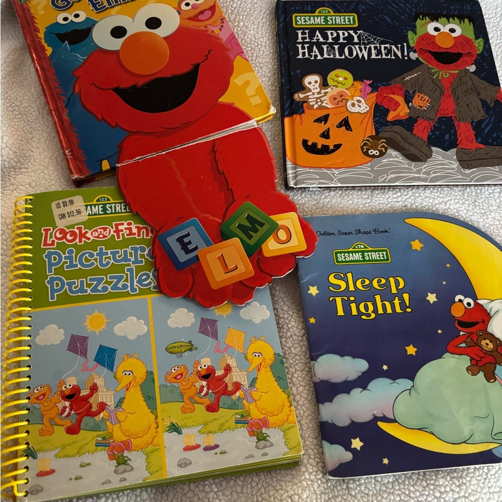 Four vintage Sesame Street Elmo and Friends Colorful Book Collection